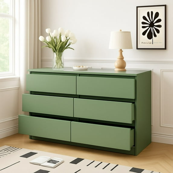 Leumius Modern 6 Drawers Dresser,Modern Chest of Drawer Dressers Table with Hidden Handles for Living Room Bedroom