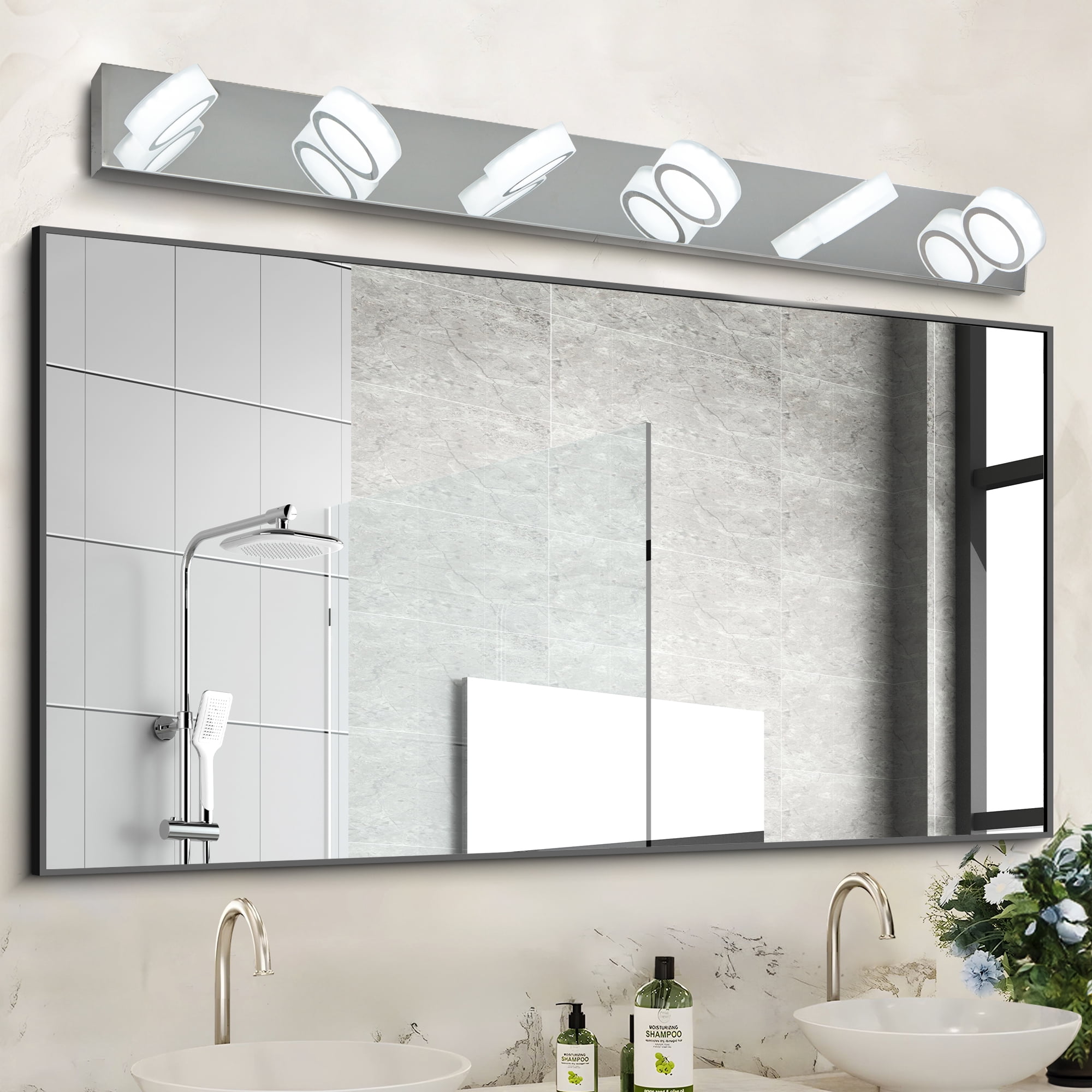 Leumius Modern 6-Light LED Vanity Light Fixture, Chrome Finish with Acrylic Light Shades, Energy-Efficient Bathroom Wall Sconce, Dimmable for Mirror, Shower and Bathroom Decor