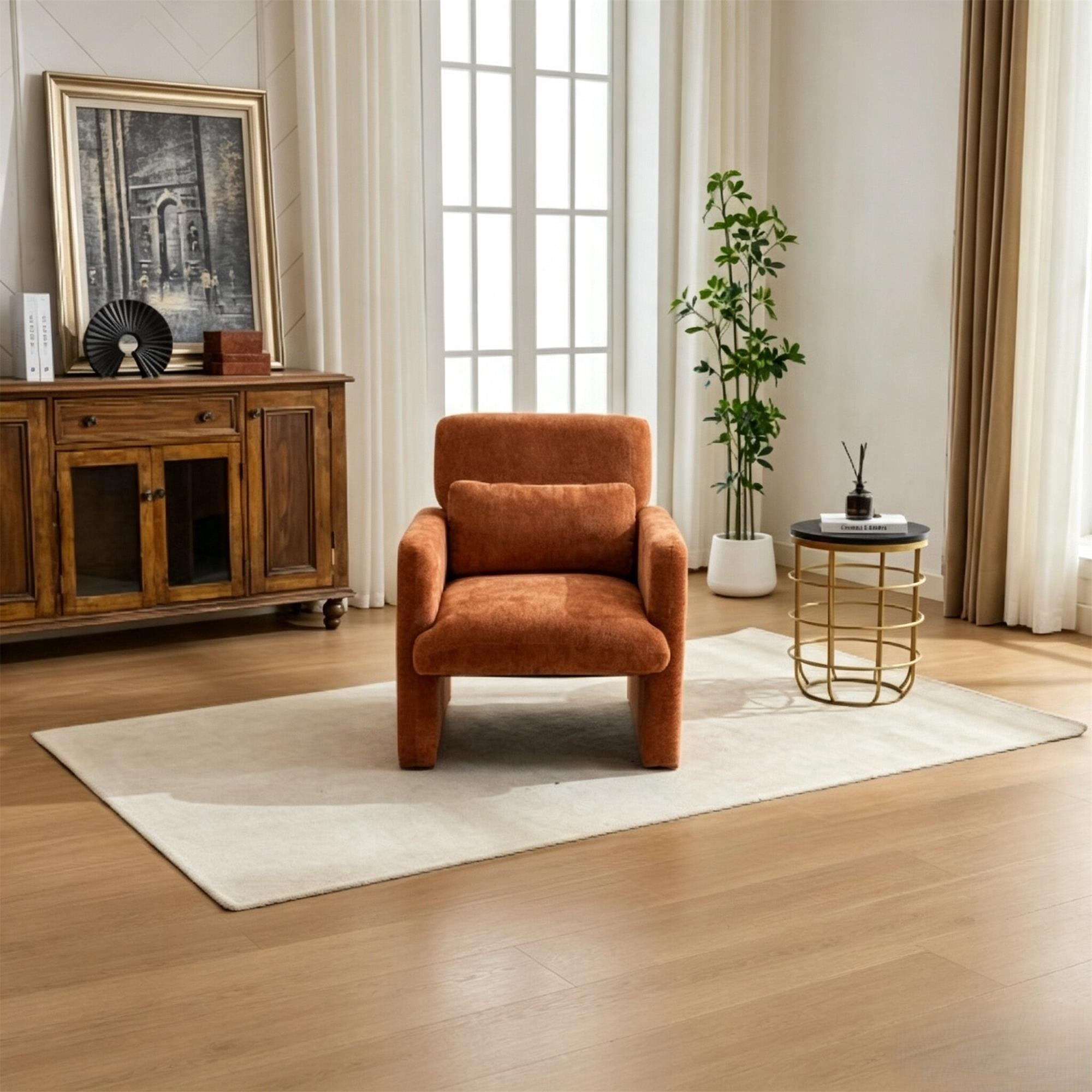 Leumius Modern Accent Chair, Contemporary Boucle Fabric Accent Armchair Comfy Upholstered Leisure Single Sofa Chair for Living Room Bedroom Apartment Office Orange