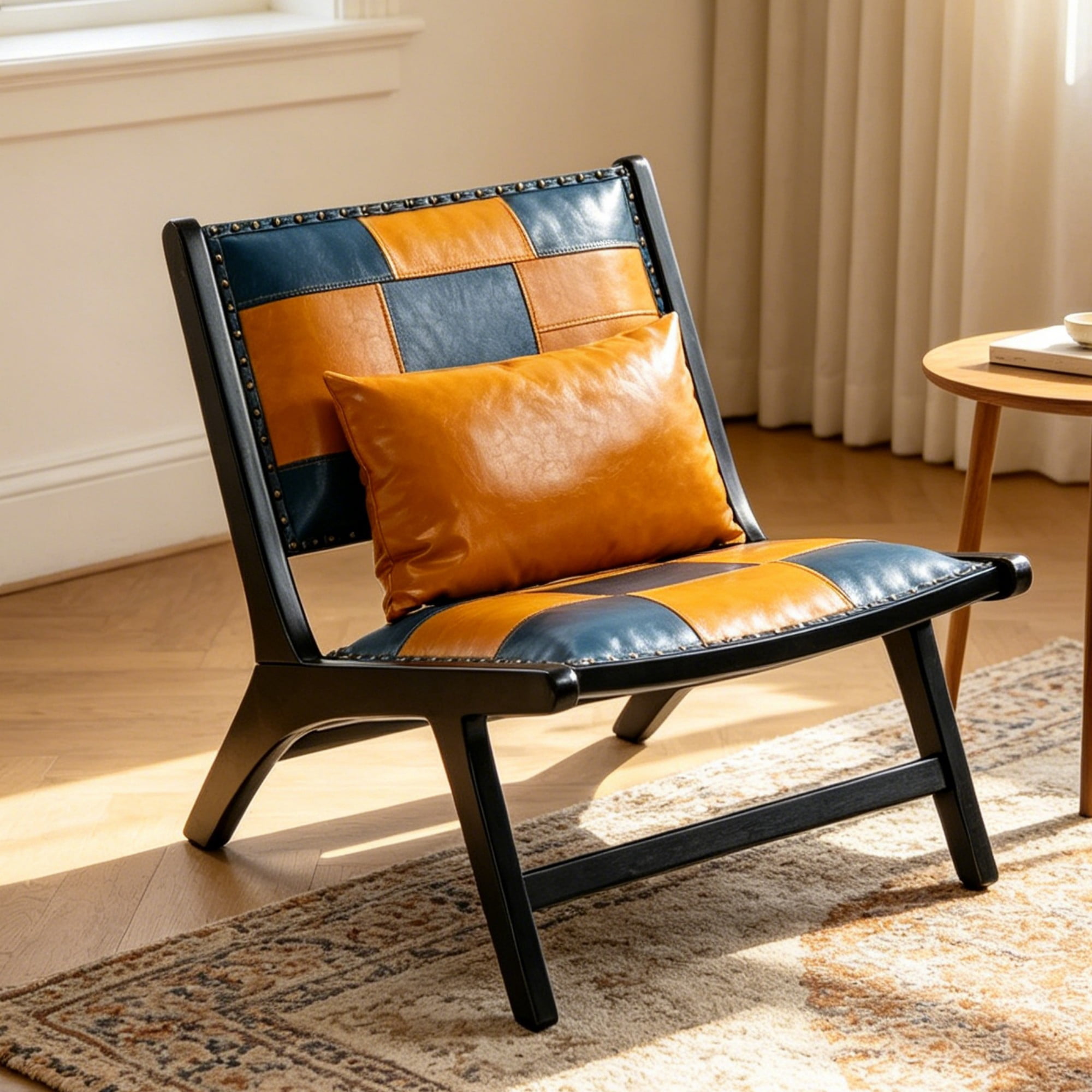 Leumius Modern Accent Chair with Solid Wood Frame,Mid-Century Lounge Chair,Side Chair Indoor for Living Room,Bedroom,Balcony,Blue