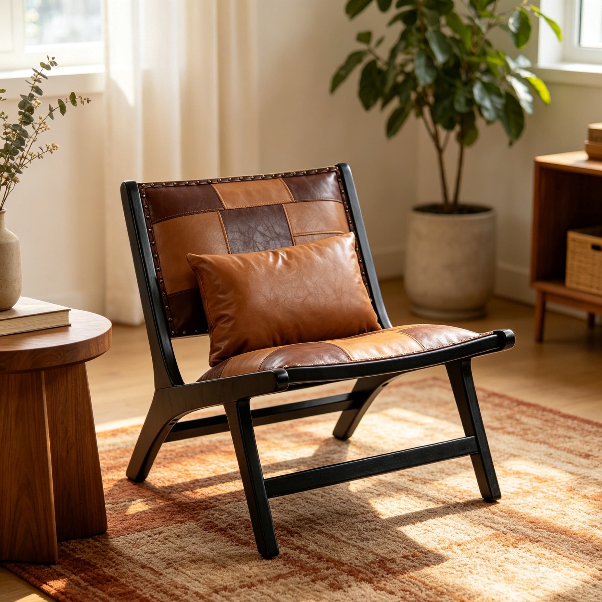 Leumius Modern Accent Chair with Solid Wood Frame,Mid-Century Lounge Chair,Side Chair Indoor for Living Room,Bedroom,Balcony,brown