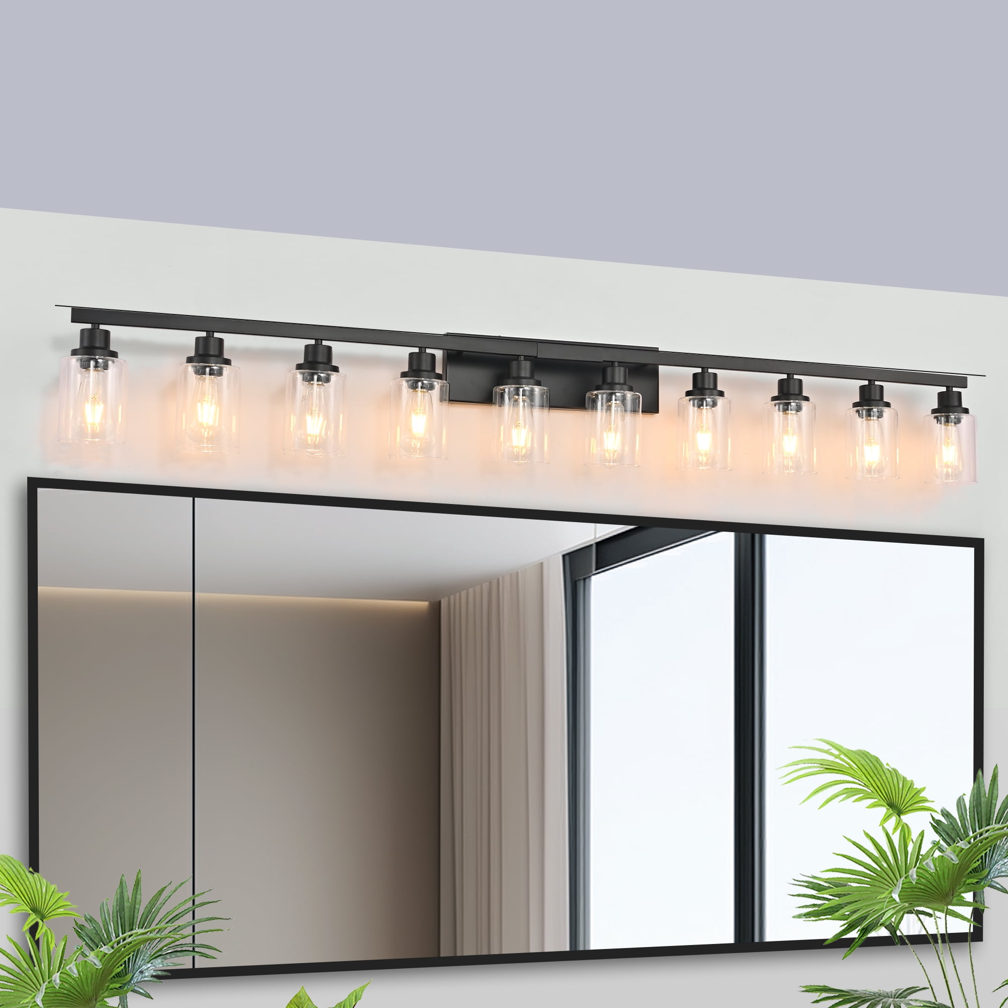 Leumius Modern Black 10-Light Bathroom Vanity Light Fixture, Industrial Wall Sconce with Clear Glass Shades for Mirror, Bathroom, Bedroom and Hallway (No Bulbs)