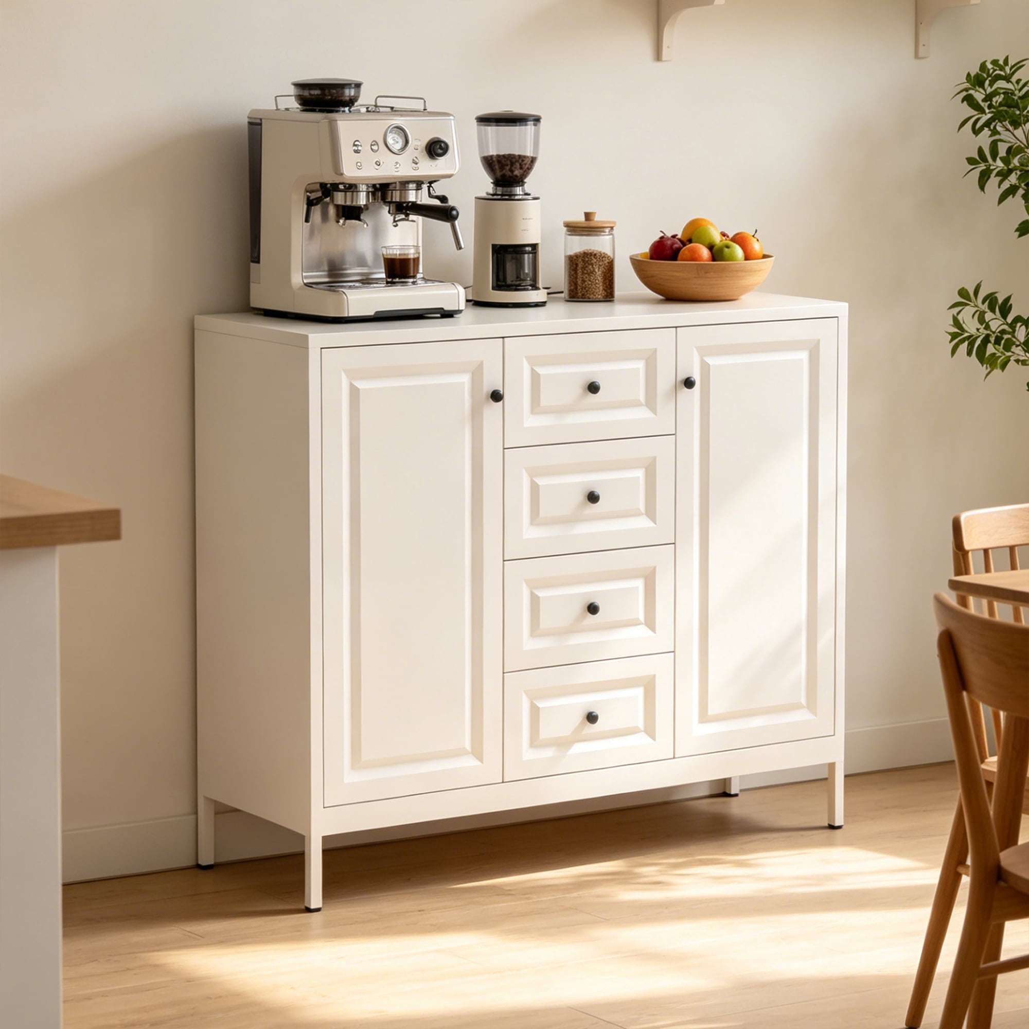 Leumius Modern Buffet Cabinet with Storage,40" Tall Metal Accent Cabinet with 4 Drawers & 2 Doors,Kitchen Sideboard Buffet Storage Cabinet with Adjustable Shelves for Dining Room,Kitchen