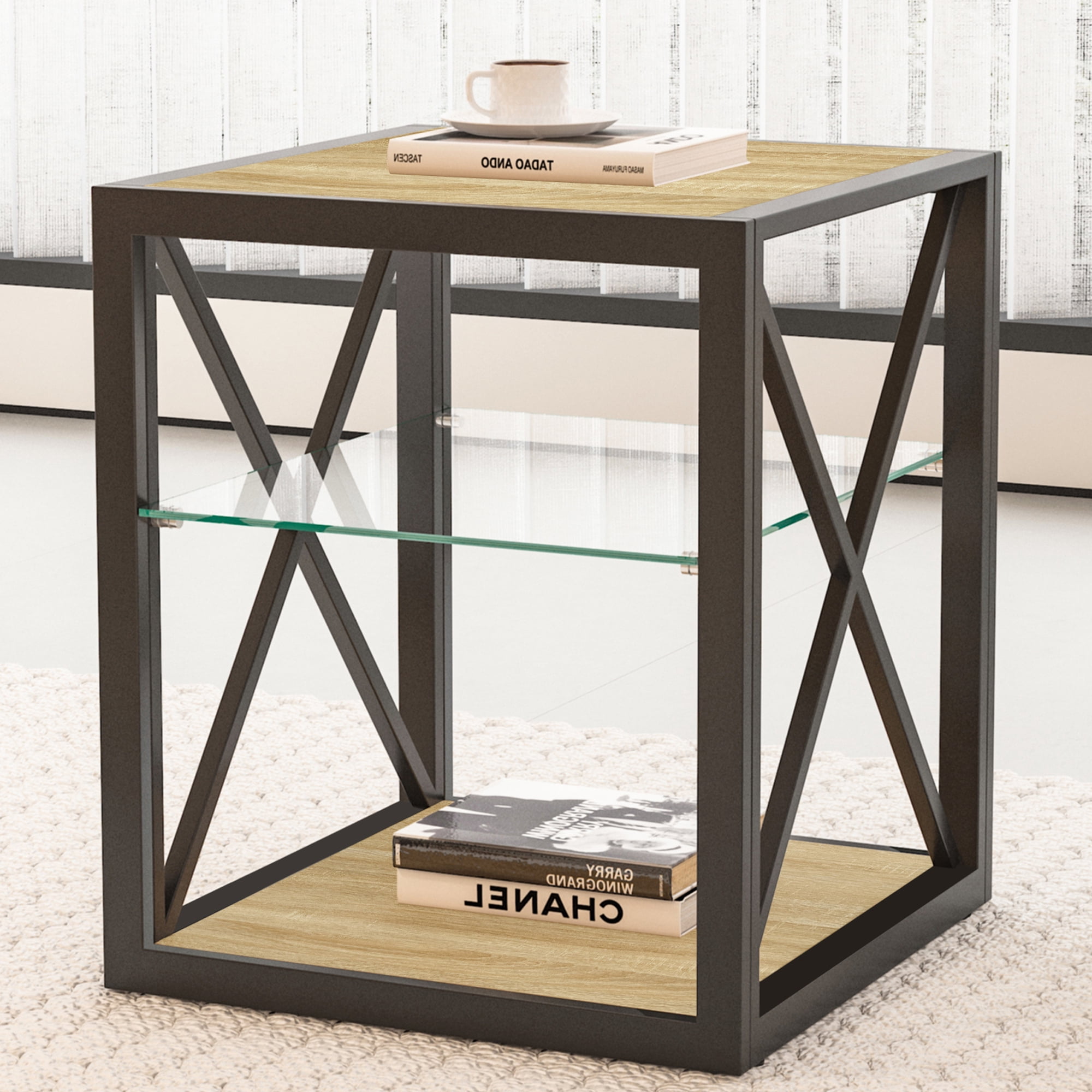 Leumius Modern End Table Nightstand for Living Room, 2-Tier Side Table Bedside Table for Living Room,Natural