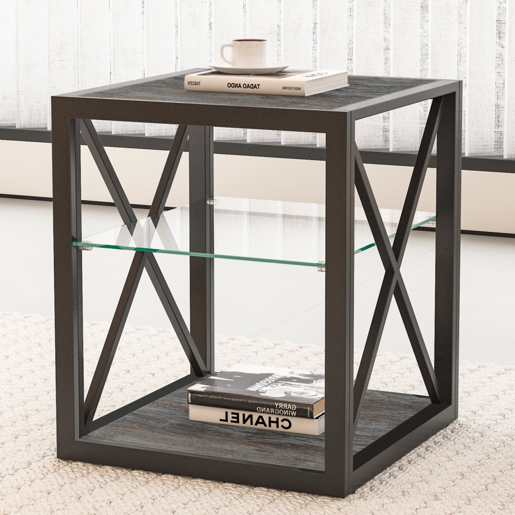 Leumius Modern End Table Nightstand for Living Room, 2-Tier Side Table Bedside Table for Living Room,Wood