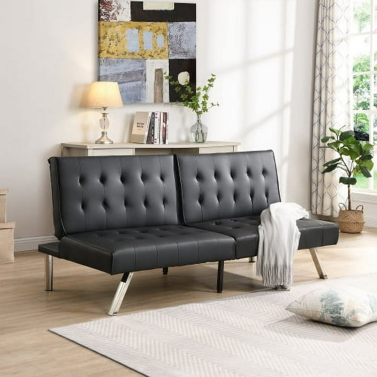 Leumius Modern Faux Leather Futon Sofa, Convertible Folding Sofa