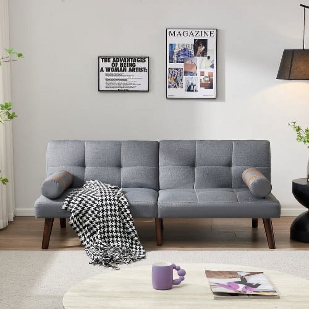 Leumius Modern Futon Sofa Bed, Convertible Folding Recliner Couch with Solid Wood Legs, Dark Gray