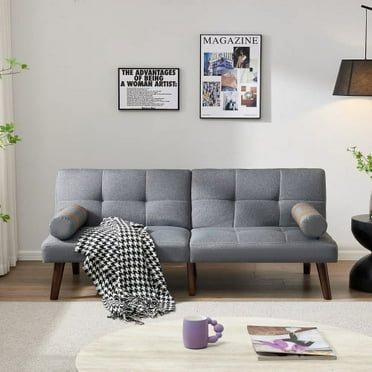 Leumius Modern Futon Sofa Bed, Convertible Folding Recliner Couch with Solid Wood Legs, Dark Gray