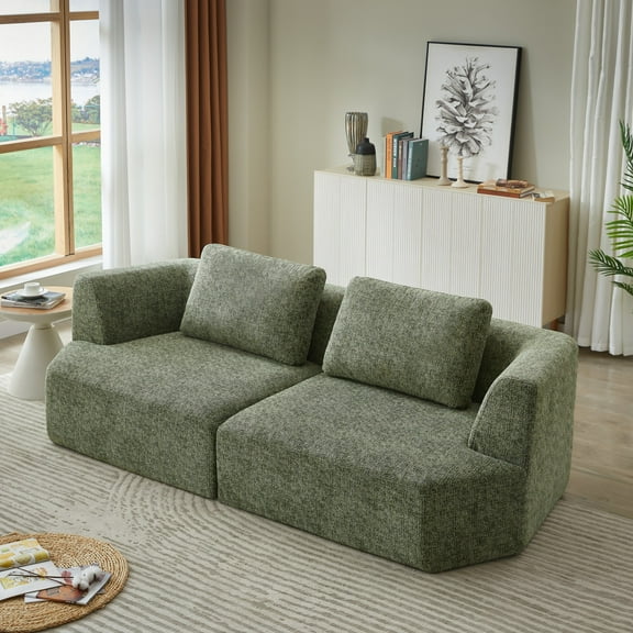 Leumius Modern Oversized 3 Seater Compressed Sofa,Chenille Sofa Couch with Deep Seating Upholstered Sofa for Space-Saving,Living Room,No Assembly,Green
