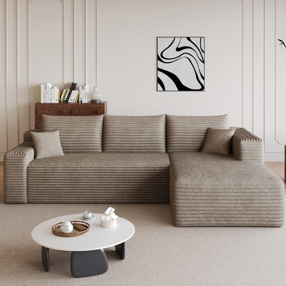Leumius Modular Sectional Sofa,Oversized L-Shape Cloud Couch,Modern Corduroy Upholstered Couches for Living Room,No Assembly Required,Camel(Right Facing Chaise)