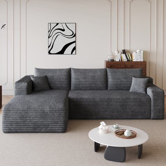 Leumius Modular Sectional Sofa,Oversized L-Shape Cloud Couch,Modern Corduroy Upholstered Couches for Living Room,No Assembly Required,Dark Gray(Left Facing Chaise)