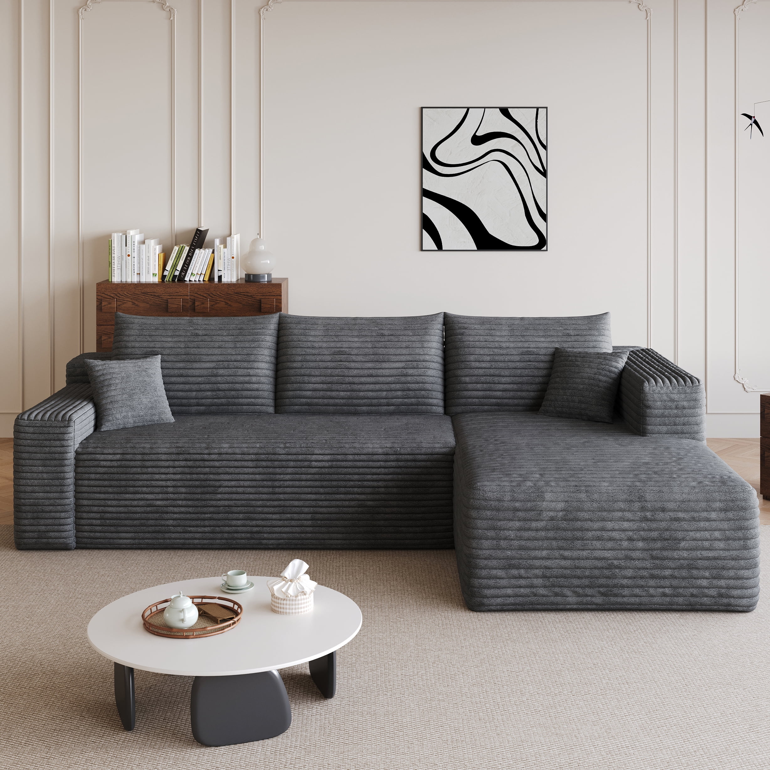 Leumius Modular Sectional Sofa,Oversized L-Shape Cloud Couch,Modern Corduroy Upholstered Couches for Living Room,No Assembly Required,Dark Gray(Right Facing Chaise)