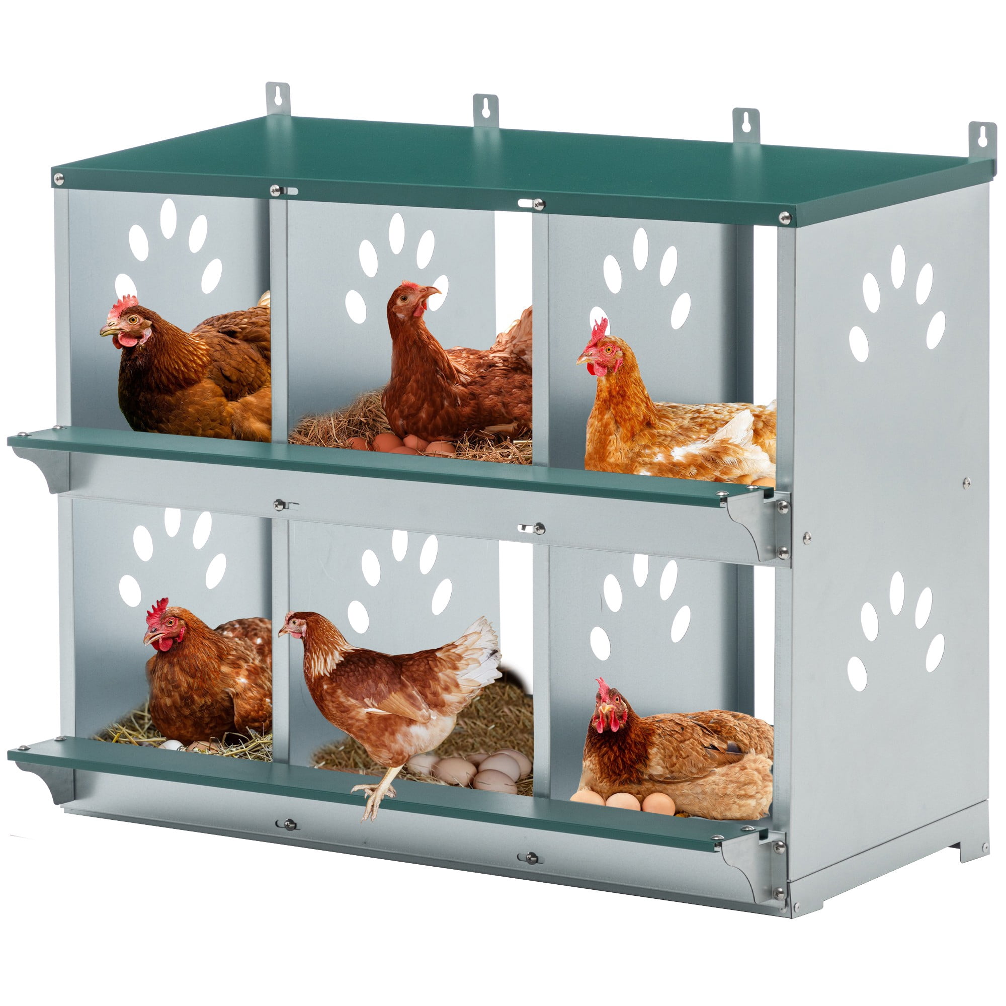 Leumius Nesting Boxes for Chickens,6-Hole Chicken Nesting Boxes Wall Mount,Large Vented Holes Chicken Coop Box for Outdoor Chicken Coop Farm Yard,Green