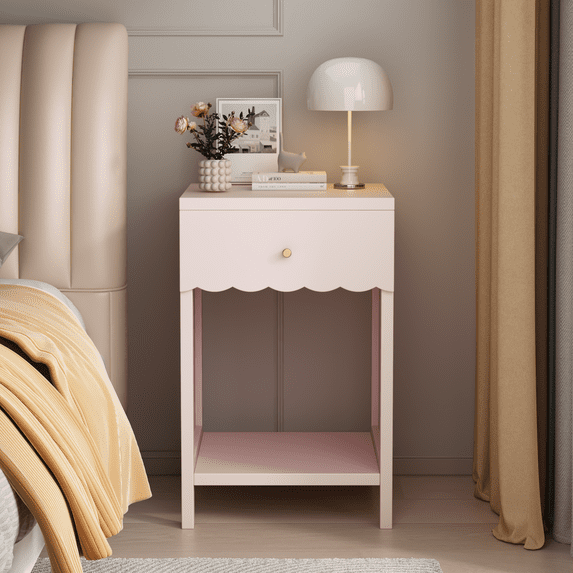 Leumius Nightstand with Drawer,2 Tier Beside Table End Table,Modern Side Table for Bedroom,Living Room,Pink
