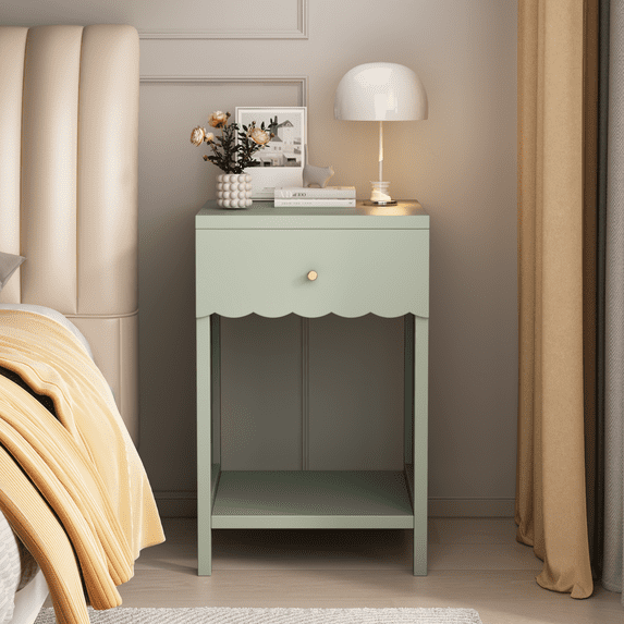 Leumius Nightstand with Drawer,2 Tier Beside Table End Table,Modern Side Table for Bedroom,Living Room,Sage