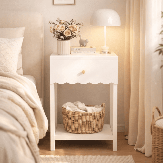 Leumius Nightstand with Drawer,2 Tier Beside Table End Table,Modern Side Table for Bedroom,Living Room,White