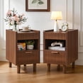 thumbnail image 1 of Leumius Nightstands Set of 2 with Drawer and Open Storage,Modern Bedroom Bedside End Tables for Living Room Home Decor,Walnut, 1 of 8