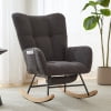 Leumius Nursery Rocking Chair with Footrest,Teddy Fabric Upholstered Glider Rocker Chair with High Backrest,Side Storage Pocket & Solid Wood Legs,Comfy Accent Chair for Living Room Bedroom,Gray