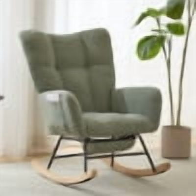 Leumius Nursery Rocking Chair with Footrest,Teddy Fabric Upholstered Glider Rocker Chair with High Backrest,Side Storage Pocket & Solid Wood Legs,Comfy Accent Chair for Living Room Bedroom,Green