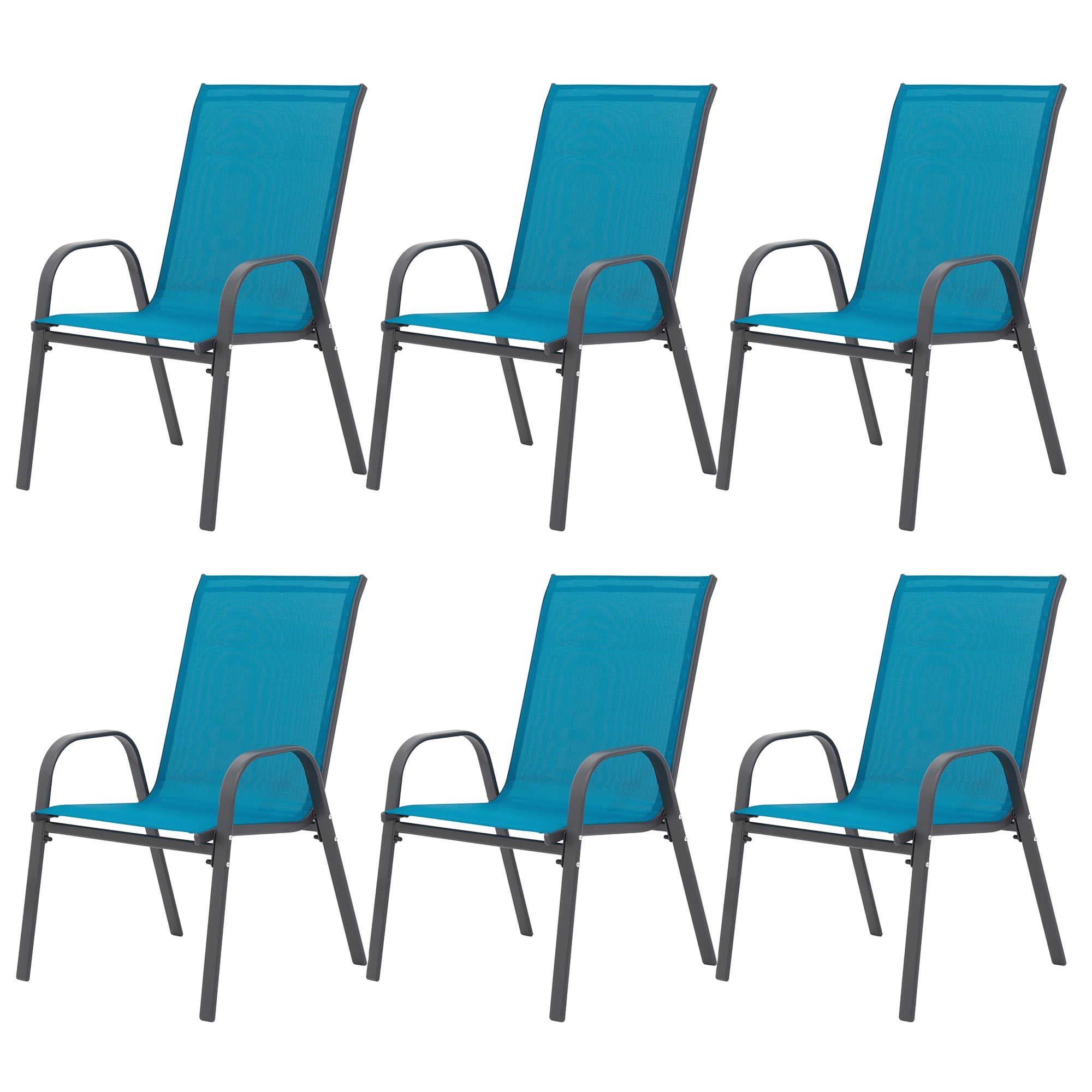 Leumius Outdoor Dining Chair Set of 6, All-Weather Patio Dining Chair with High Backrest and Metal Frame, Indoor Outdoor Chairs for Bistro, Deck, Backyard, Porch,Blue