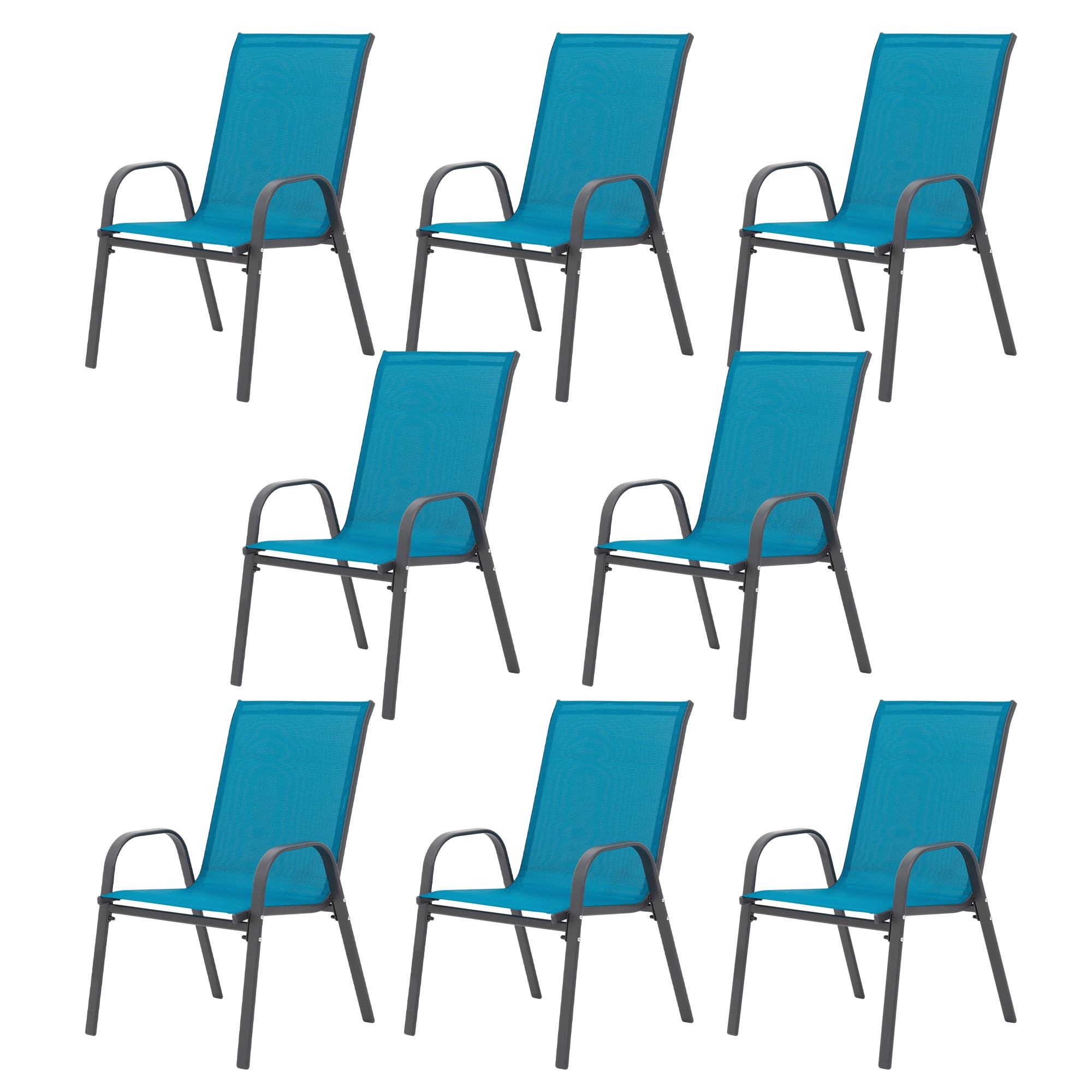Leumius Outdoor Dining Chair Set of 8, All-Weather Patio Dining Chair with High Backrest and Metal Frame, Indoor Outdoor Chairs for Bistro, Deck, Backyard, Porch,Blue