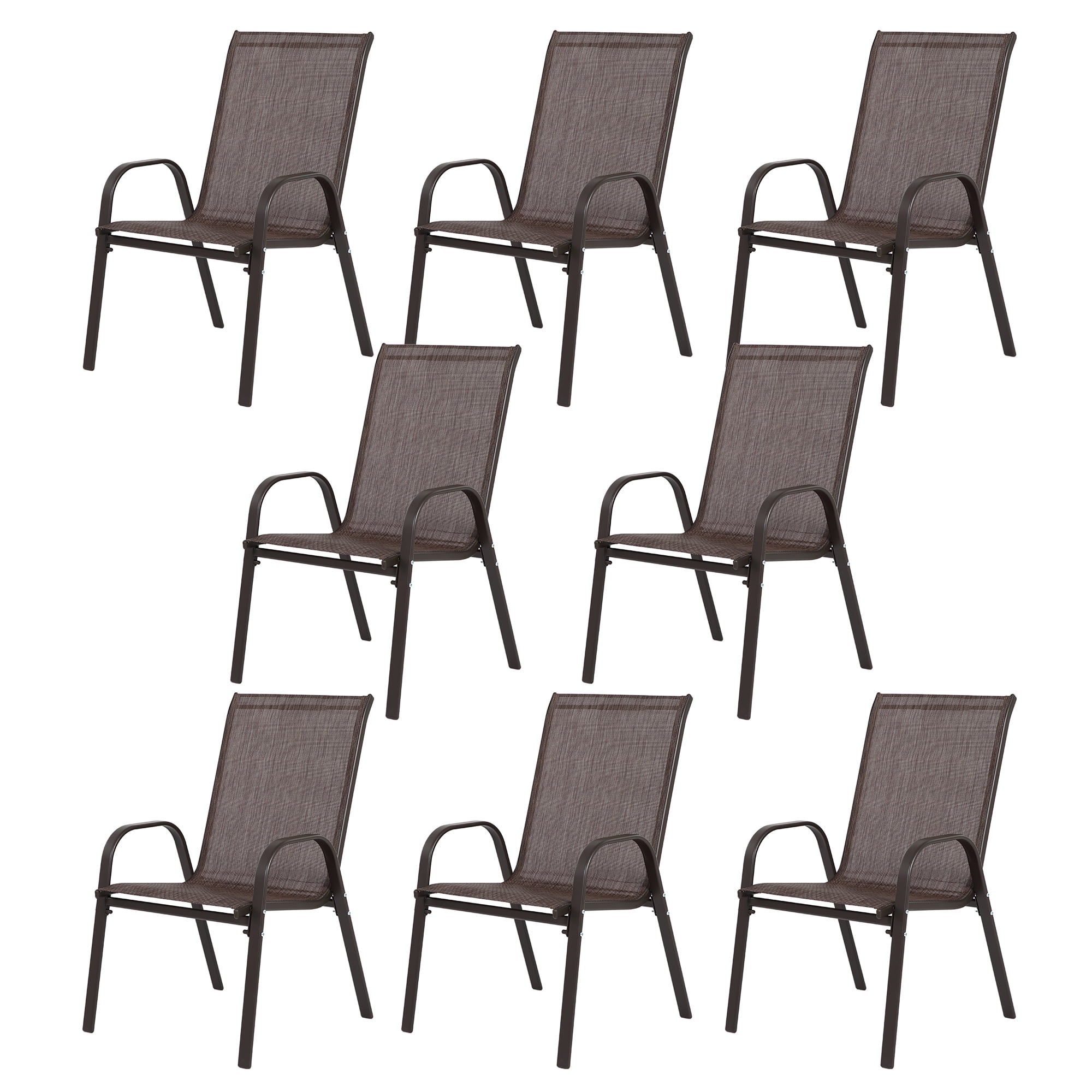 Leumius Outdoor Dining Chair Set of 8, All-Weather Patio Dining Chair with High Backrest and Metal Frame, Indoor Outdoor Chairs for Bistro, Deck, Backyard, Porch,Brown