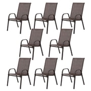 Leumius Outdoor Dining Chair Set of 8, All-Weather Patio Dining Chair with High Backrest and Metal Frame, Indoor Outdoor Chairs for Bistro, Deck, Backyard, Porch,Brown