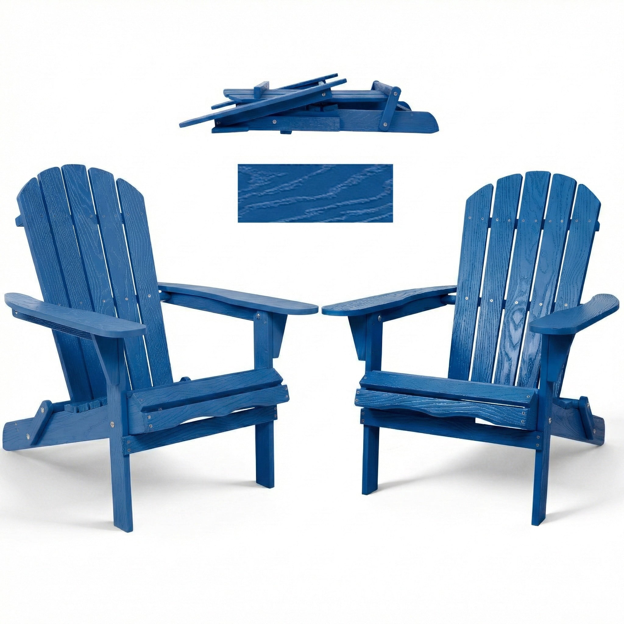 Leumius Outdoor Folding Adirondack Chair,Wooden Accent Lounge Furniture for Garden Backyard Porch Pool Set of 2,Navy Blue