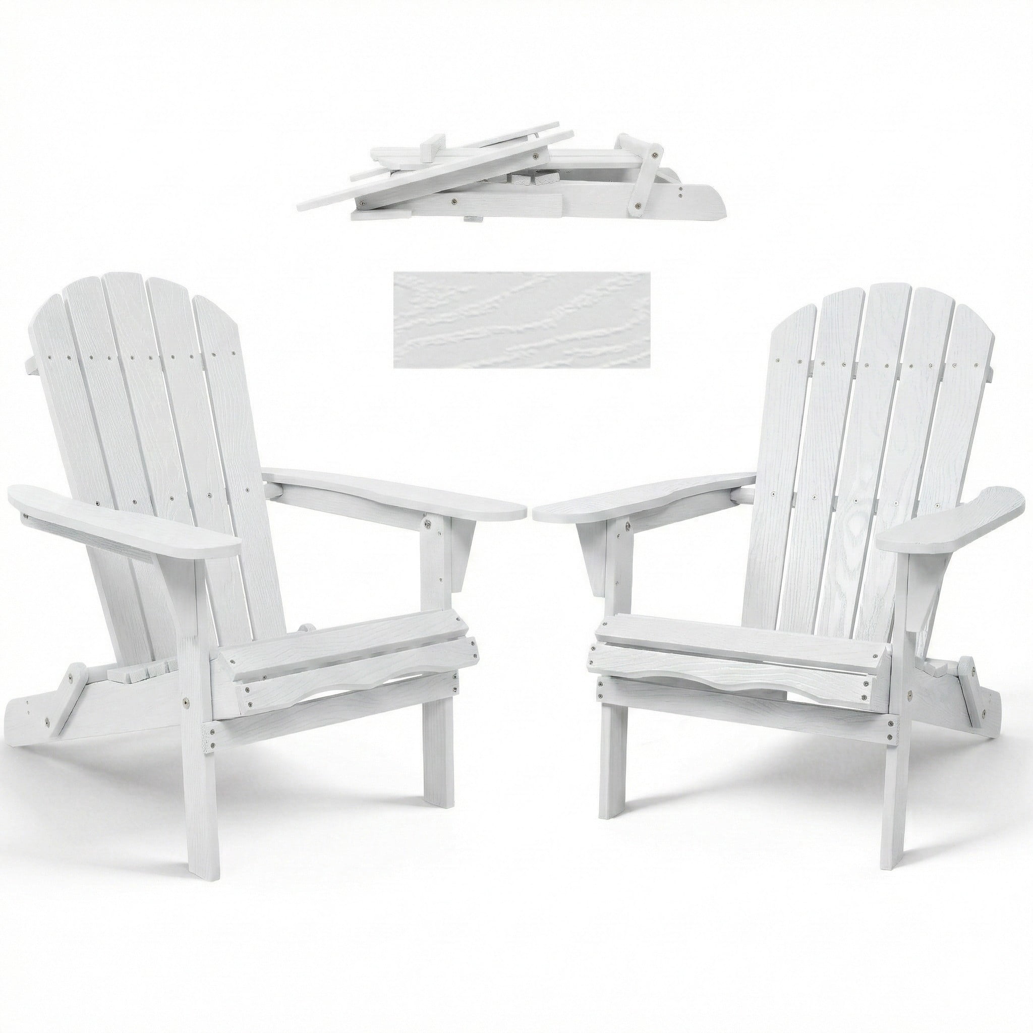 Leumius Outdoor Folding Adirondack Chair,Wooden Accent Lounge Furniture for Garden Backyard Porch Pool Set of 2,White