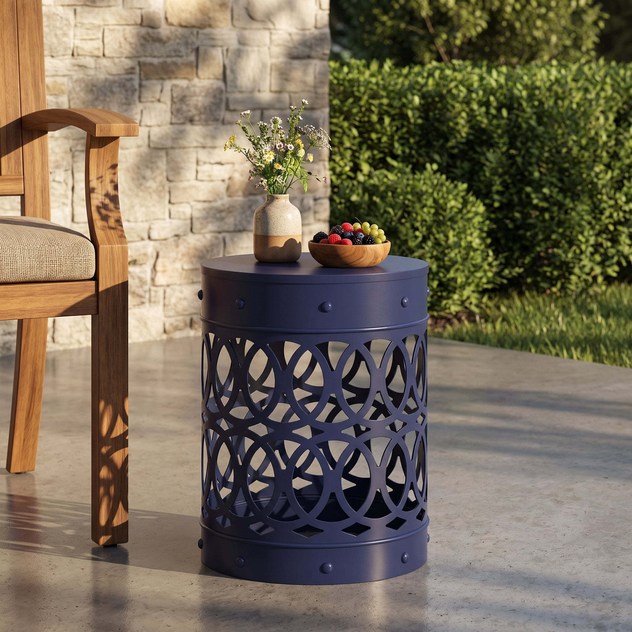 Leumius Outdoor Metal End Table All-Metal End Table Modern Accent Table for Patio/Outdoor,13.75" x 13.75" x 18",Navy Blue