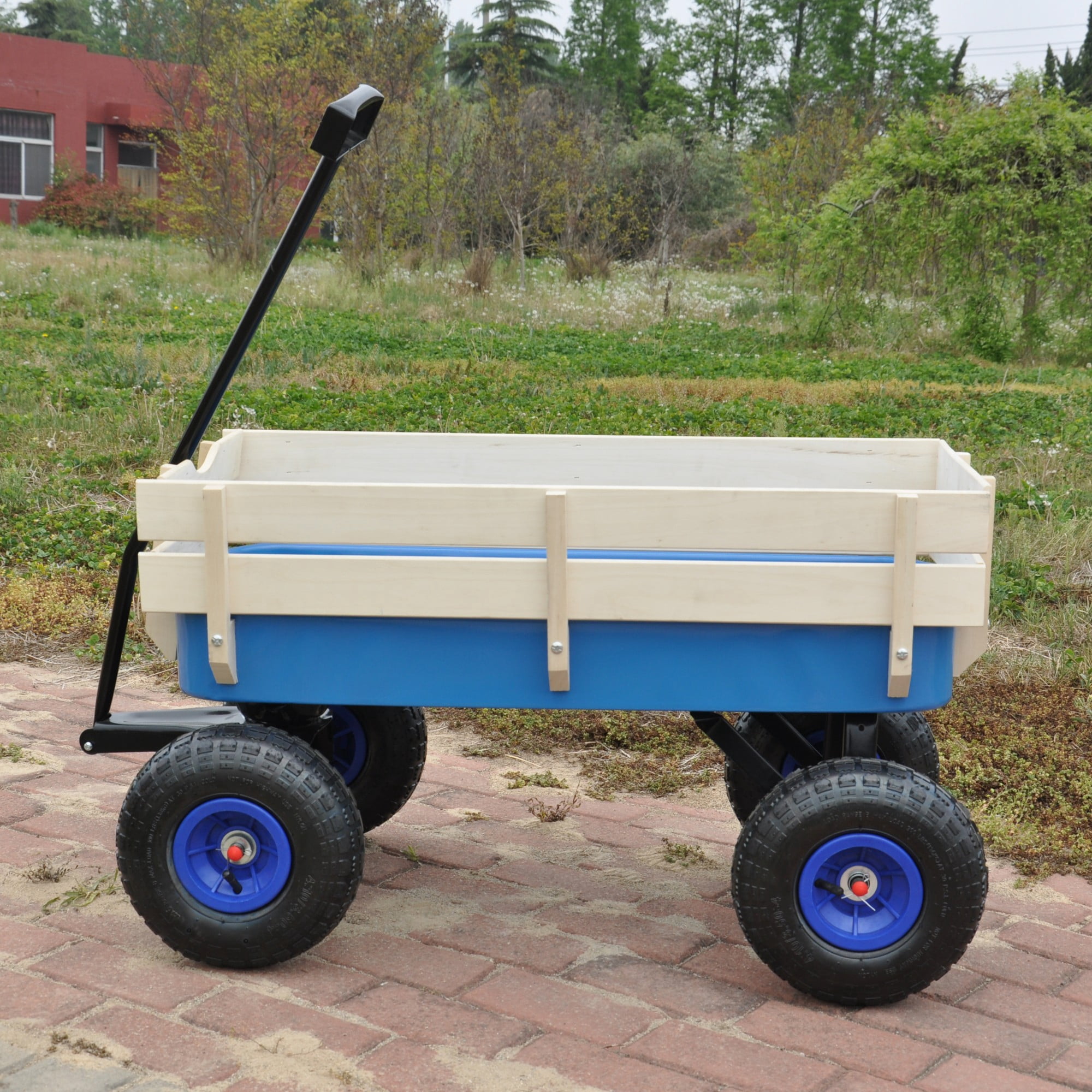 Leumius Outdoor Wagon with Pulling Wood Railing Panels,39" Utility Wagon with 10 Inch Wheels,176LBS Capacity for Beach,Garden,Park,Blue