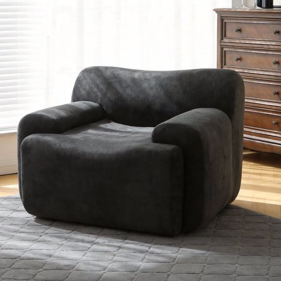 Leumius Oversized Accent Chair,Chenille Fabric Armchair,Comfy Upholstered Single Sofa Chair for Living Room, Bedroom,No Assembly Required,Black