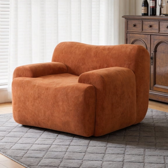 Leumius Oversized Accent Chair,Chenille Fabric Armchair,Comfy Upholstered Single Sofa Chair for Living Room, Bedroom,No Assembly Required,Orange