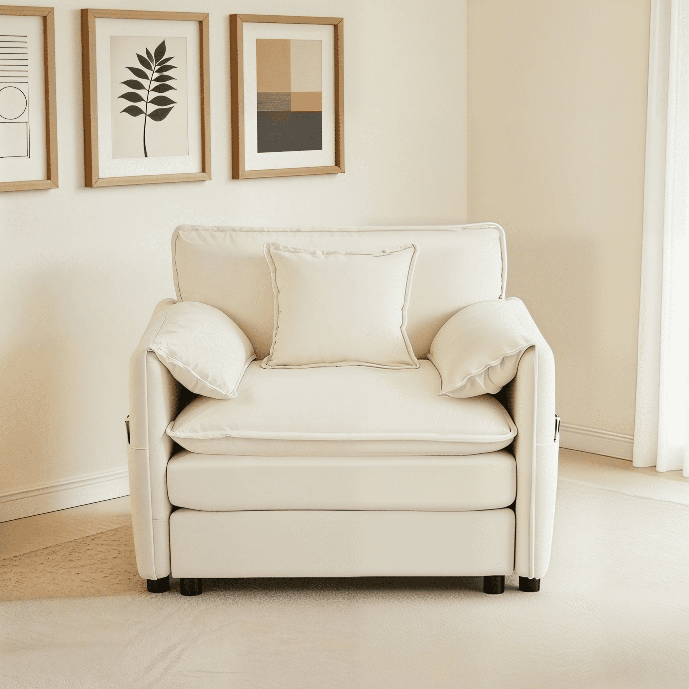 Leumius Oversized Armchair Accent Chairs,41.73" W Modern Upholstered Armchair with 1 Toss Pillow,Deep Seat Reading Sofa Chair for Living Room,Bedroom,Beige