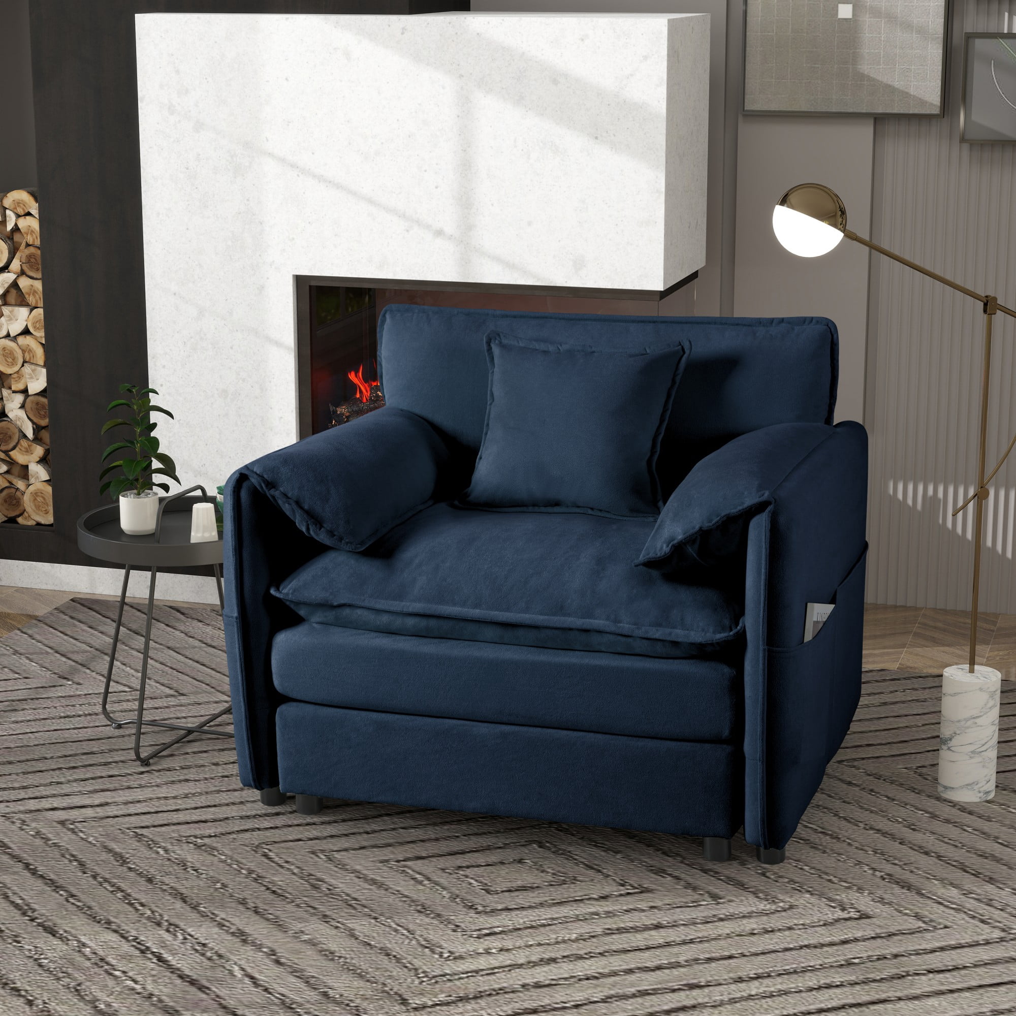 Leumius Oversized Armchair Accent Chairs,41.73" W Modern Upholstered Armchair with 1 Toss Pillow,Deep Seat Reading Sofa Chair for Living Room,Bedroom,Blue