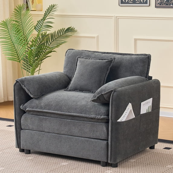 Leumius Oversized Armchair Accent Chairs,41.73" W Modern Upholstered Armchair with 1 Toss Pillow,Deep Seat Reading Sofa Chair for Living Room,Bedroom,Grey