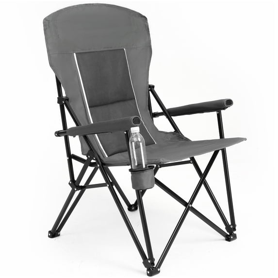 Leumius Oversized Camping Chair,Heavy Duty Portable Folding Chair with High Back & Cup Holder,Carry Bag Included,250LBS,Gray