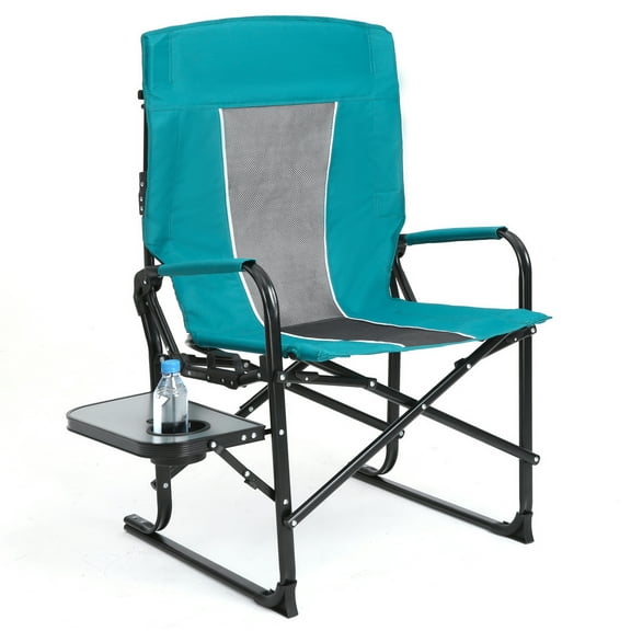 Leumius Oversized Camping Director Chair with Side Table for Outdoor, Portable Folding Chair for Beach, Fishing, Trip, Picnic, Lawn, Blue