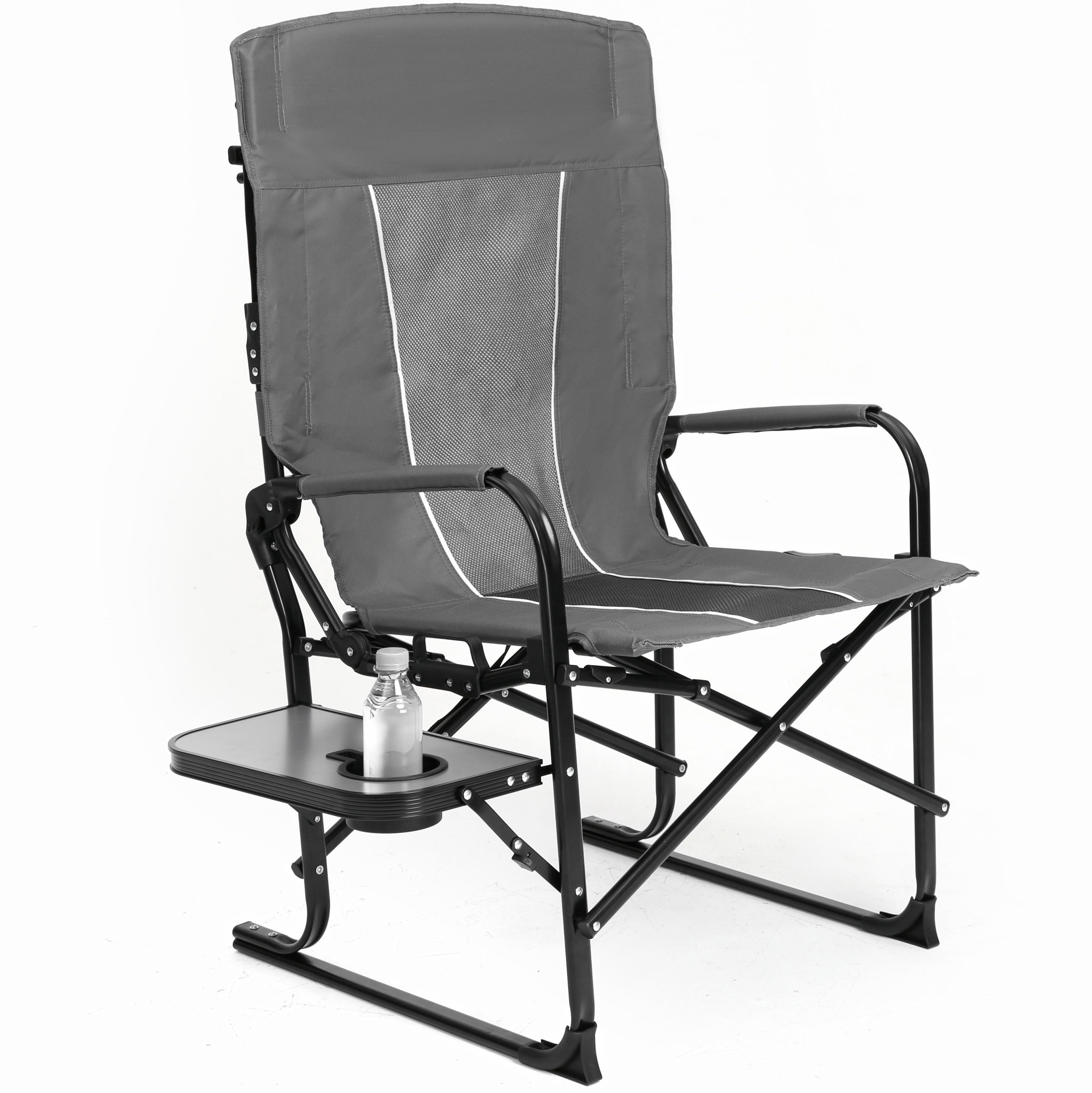 Leumius Oversized Camping Director Chair with Side Table for Outdoor, Portable Folding Chair for Beach, Fishing, Trip, Picnic, Lawn, Gray
