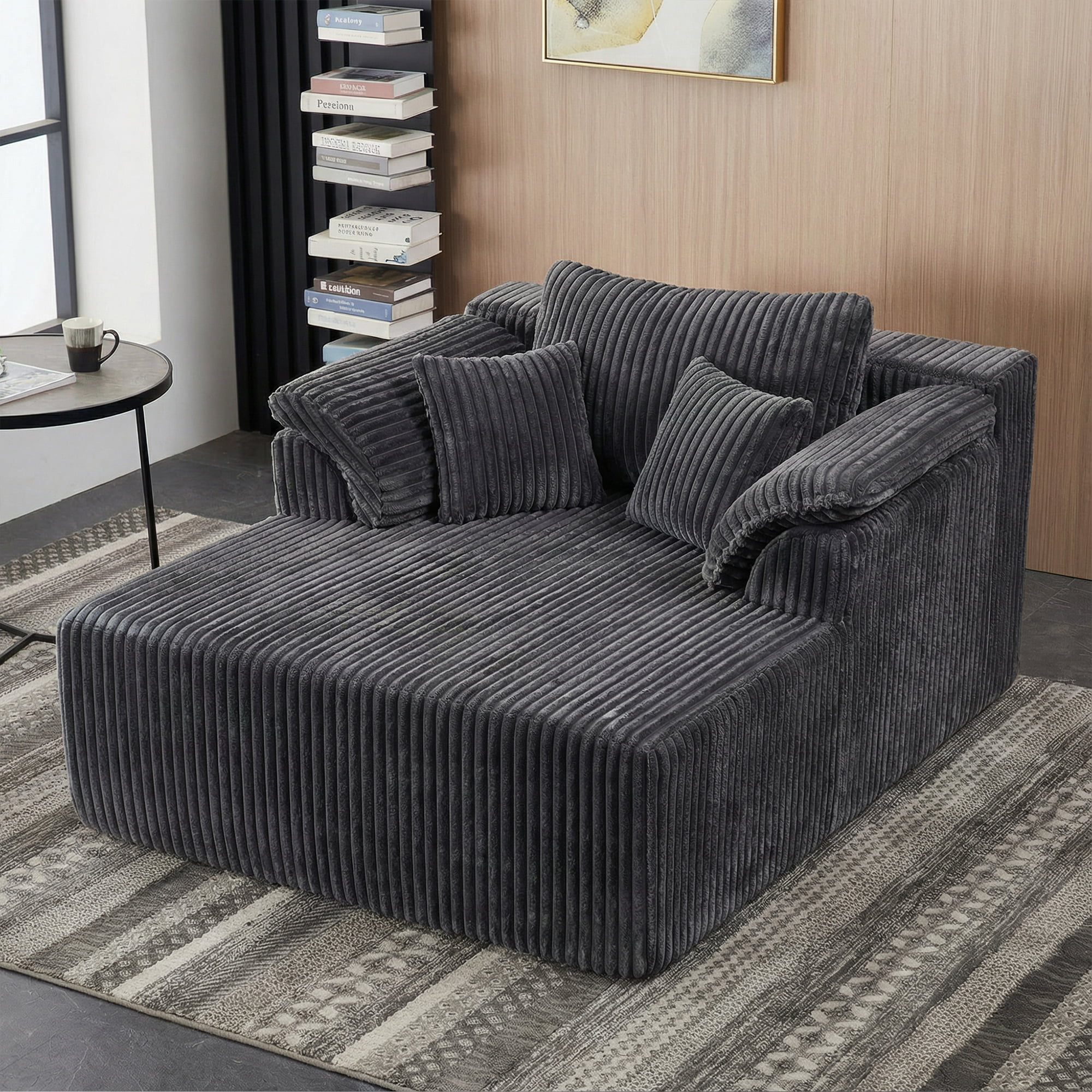 Leumius Oversized Chaise Lounge Chair Indoor,Corduroy Upholstered Boneless Sofa Bed,Modern Deep Seat Cloud Sofa Couch with Back Cushion and Pillows for Living Room, No Assembly Required,Antique Gray