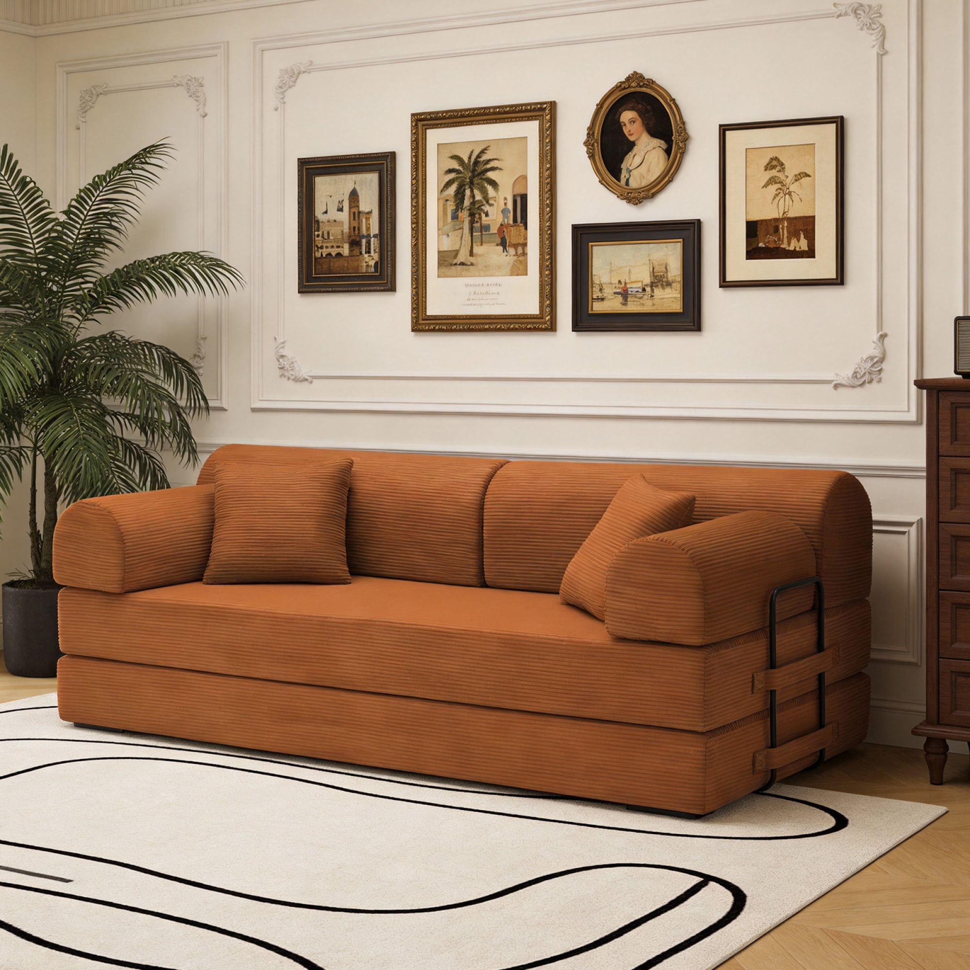 Leumius Oversized Corduroy Futon Sofa Bed Couch,78" Convertible Folding Mattress Couch with Fixed-Shape Frame,Floor Sofa Lounge Couch for Small Spaces,Apartments,Living Rooms,Orange
