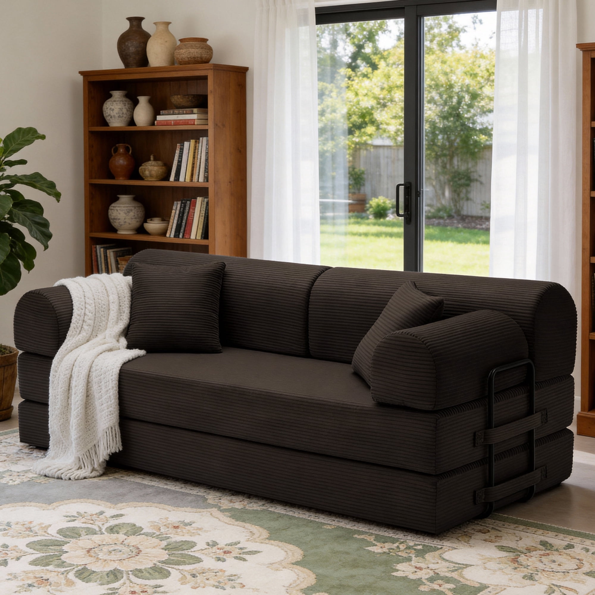 Leumius Oversized Corduroy Futon Sofa Bed Couch,78" Convertible Folding Mattress Couch with Fixed-Shape Frame,Floor Sofa Lounge Couch for Small Spaces,Apartments,Living Rooms,Brown