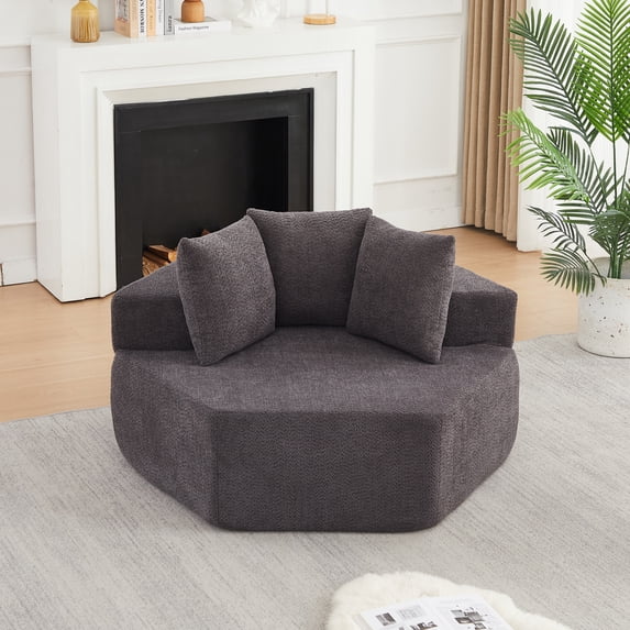 Leumius Oversized Hexagonal Chaise Lounge Sofa,Chenille Upholstered Boneless Sofa Couch with 3 Pillows for Living Room Bedroom,No Assembly Required,Gray
