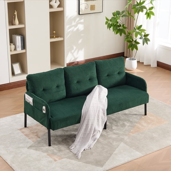 Leumius Oversized Loveseat, Modern & Plush Double-seater Sofa, Corduroy Upholstered Couch, Cozy Bedroom Sofa with Metal Legs & Side Pockets for Living Room Bedroom Dorm Apartment Emerald