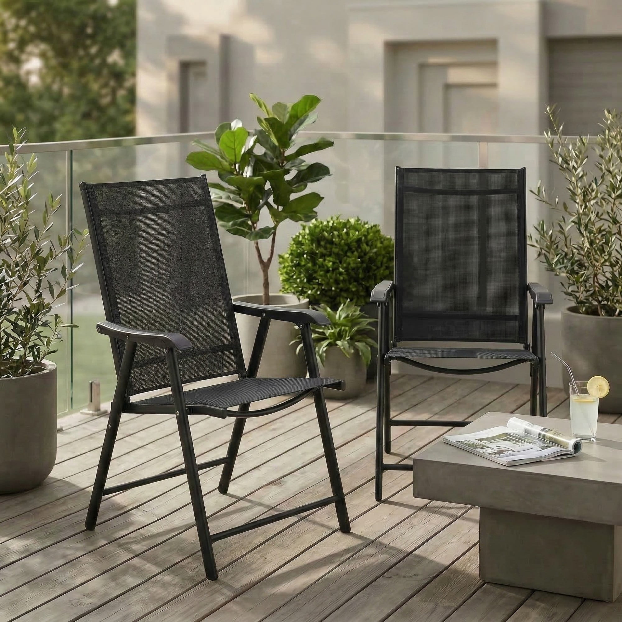 Leumius Patio Chairs Set of 2,Outdoor Stackable Dining Chairs for All Weather, Breathable Garden Outdoor Furniture for Deck,Garden,Black