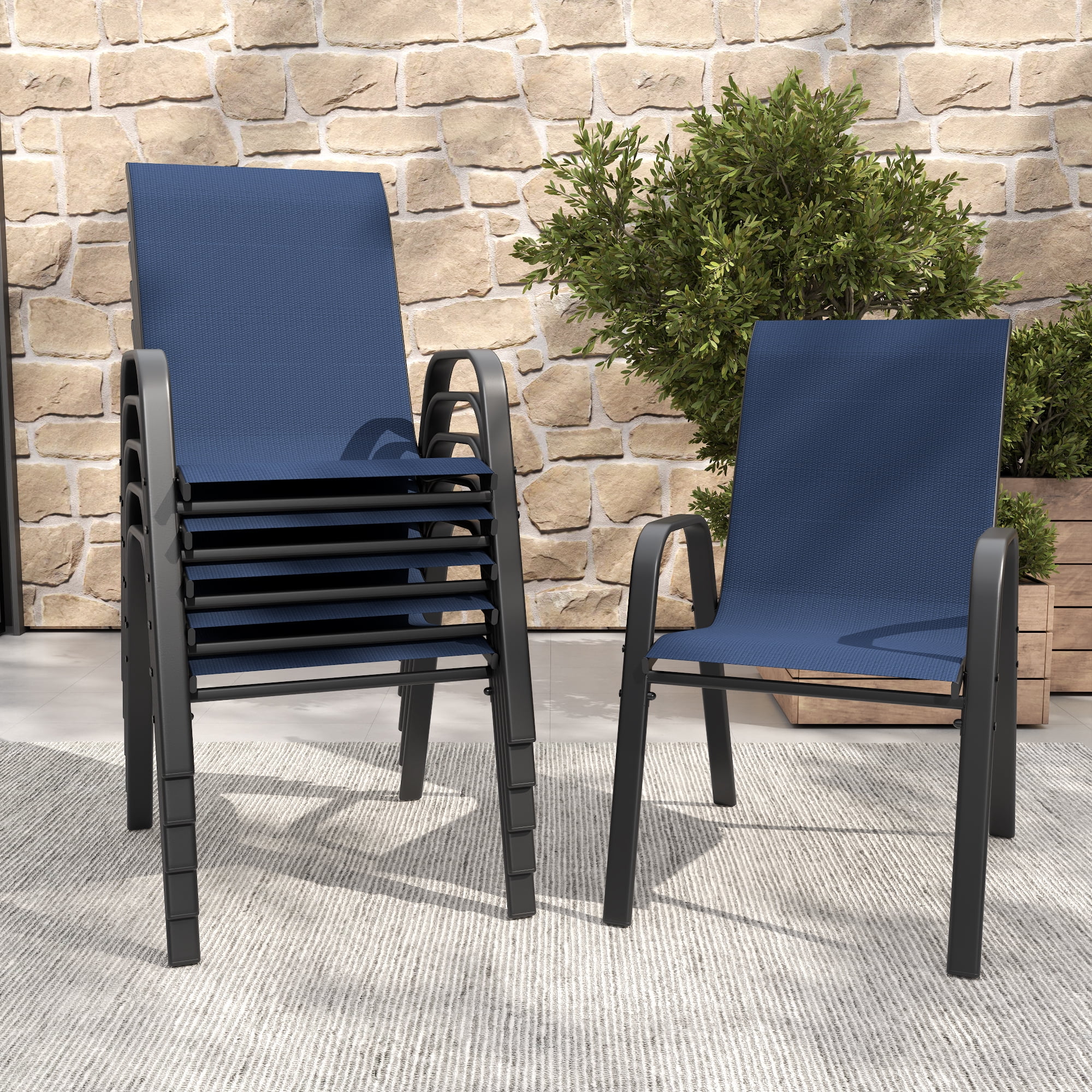 Leumius Patio Dining Chairs Set of 6, Textilene Outdoor Dining Chairs,Stackable & Heavy Duty for Patio, Garden, Banquet Hall
