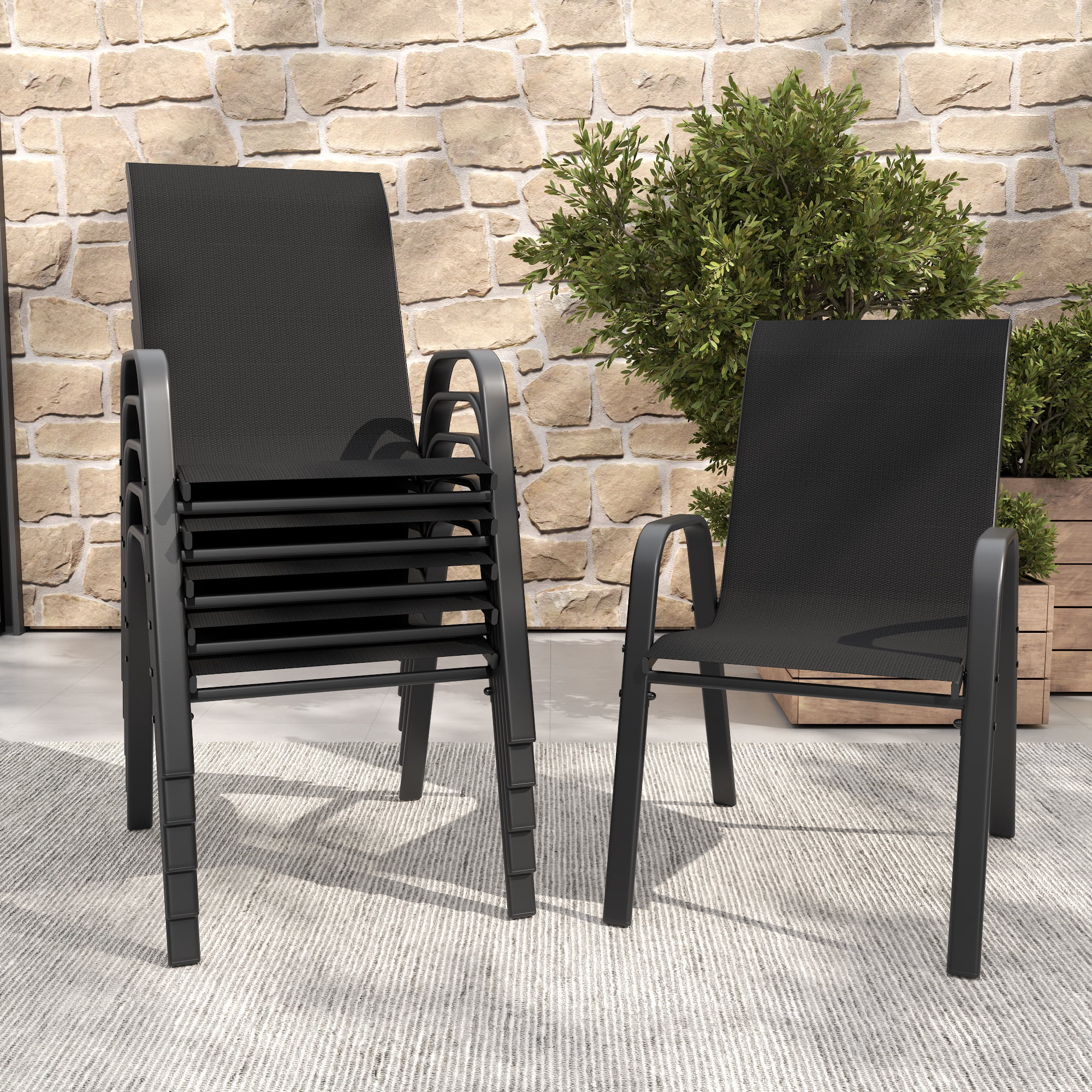 Leumius Patio Dining Chairs Set of 6, Textilene Outdoor Dining Chairs,Stackable & Heavy Duty for Patio, Garden, Banquet Hall