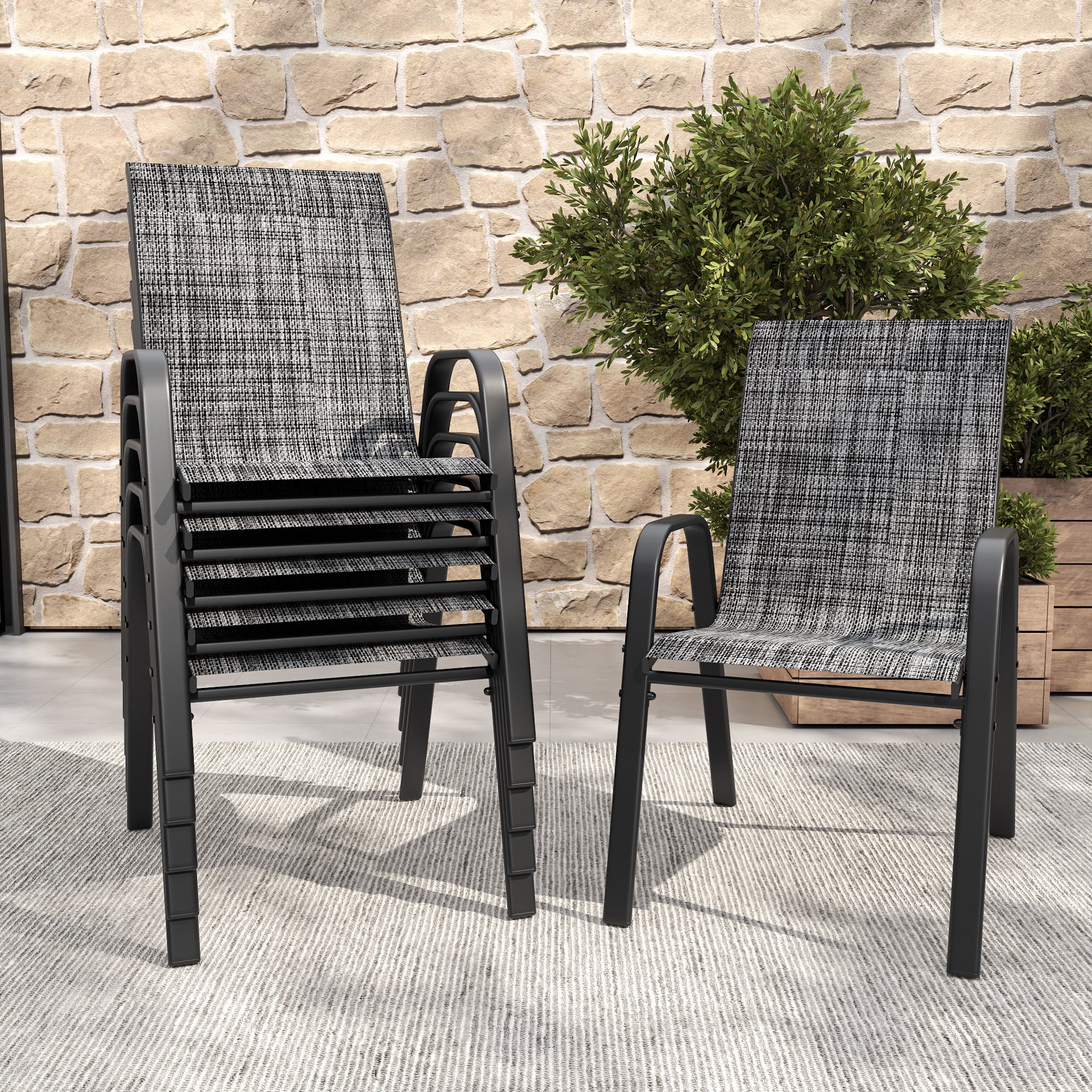 Leumius Patio Dining Chairs Set of 6, Textilene Outdoor Dining Chairs,Stackable & Heavy Duty for Patio, Garden, Banquet Hall