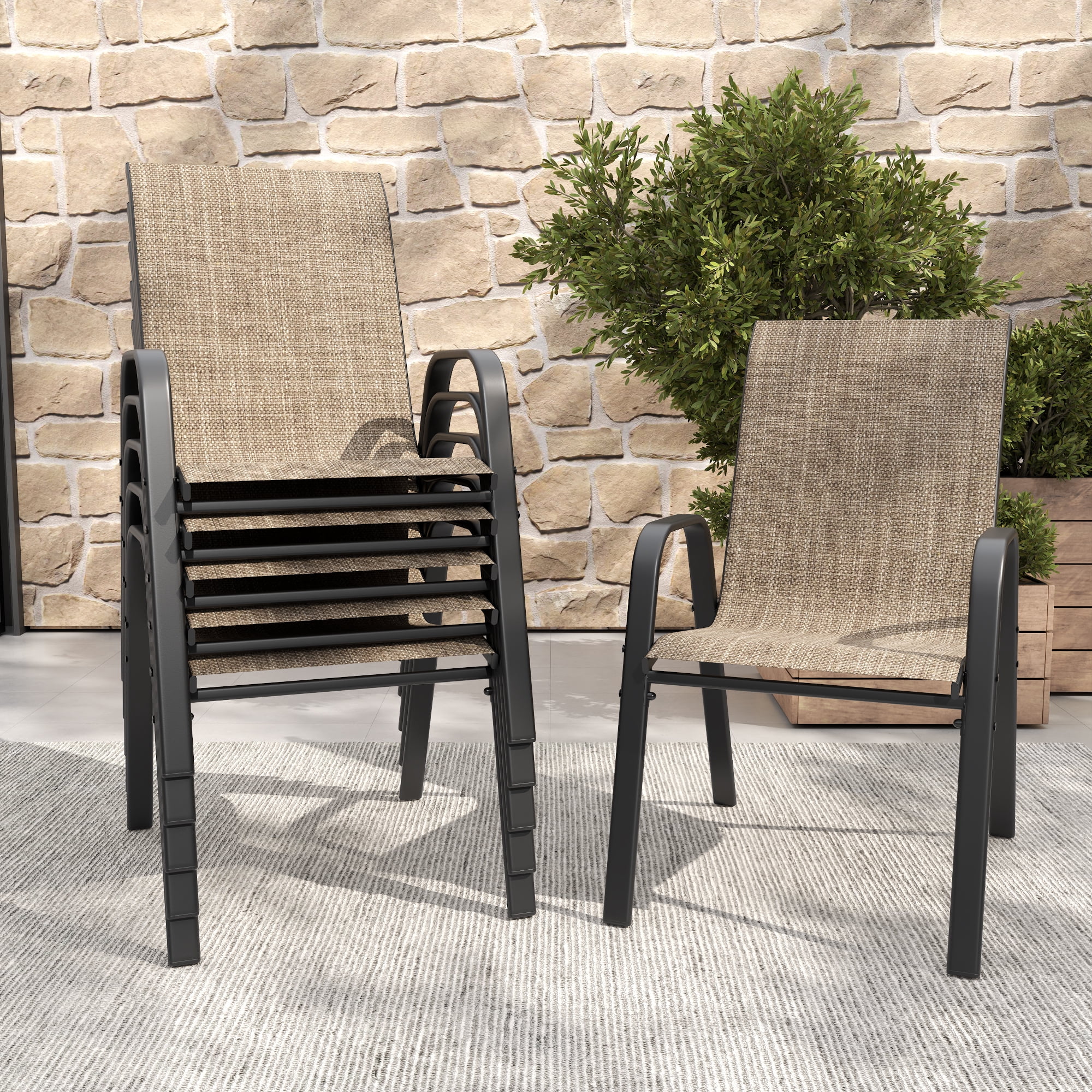 Leumius Patio Dining Chairs Set of 6, Textilene Outdoor Dining Chairs,Stackable & Heavy Duty for Patio, Garden, Banquet Hall