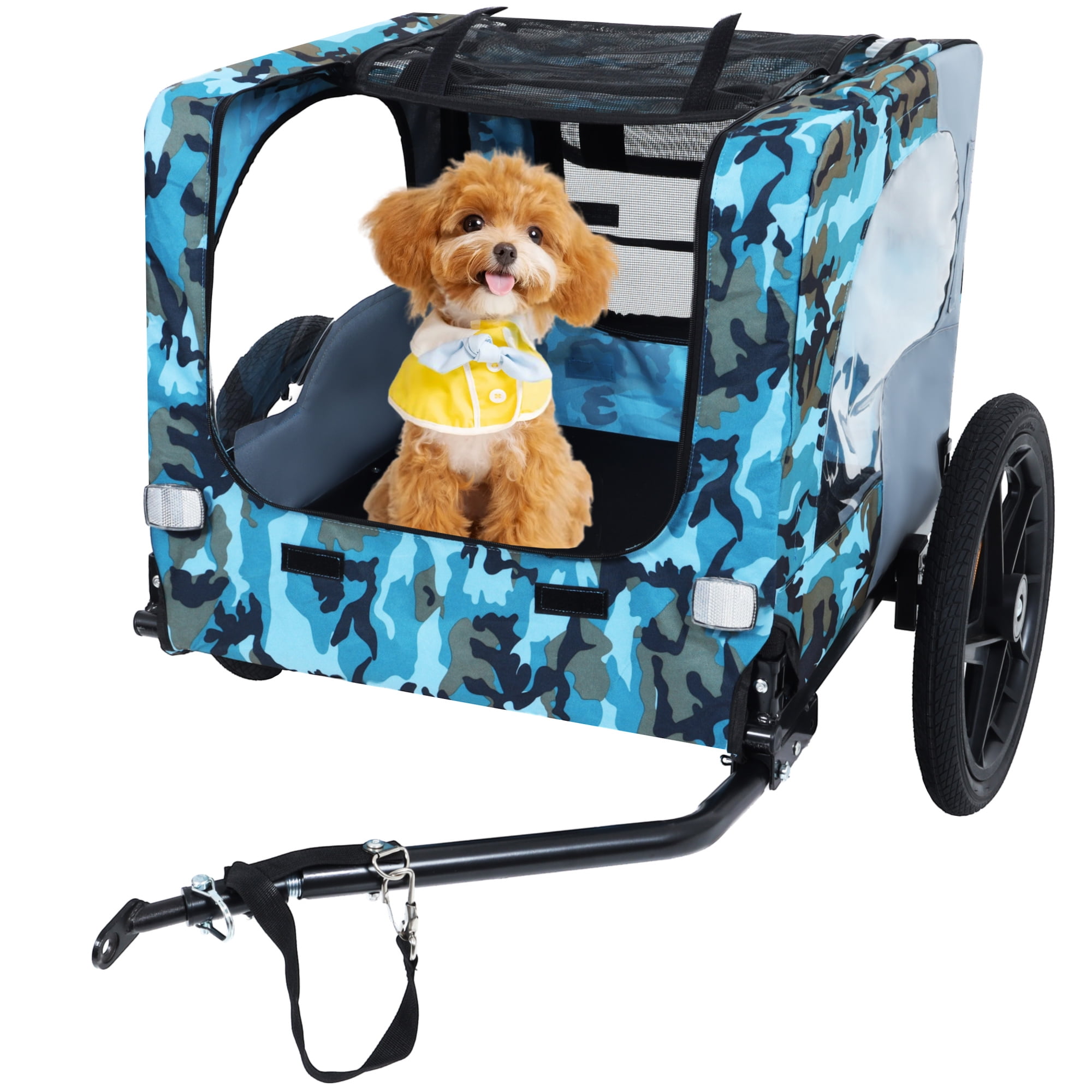 Leumius Pet Bike Trailer Dog Cart for Bicycle, Easy Folding Cart Frame, Quick Release Wheel, Non-Slip Floor, Internal Leash for Small and Medium Pets Blue+Gray